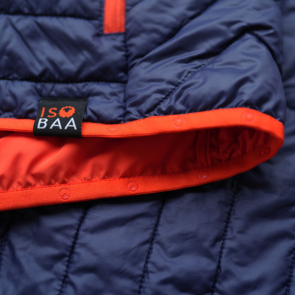 Isobaa | Mens Merino Wool Insulated Gilet (Navy/Orange) | Fight the chill with our innovative Merino gilet.