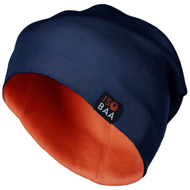 Isobaa | Merino 230 Beanie Hat (Navy/Orange) | Isobaa's double-layered Merino beanie is your key to warmth & comfort in any season.