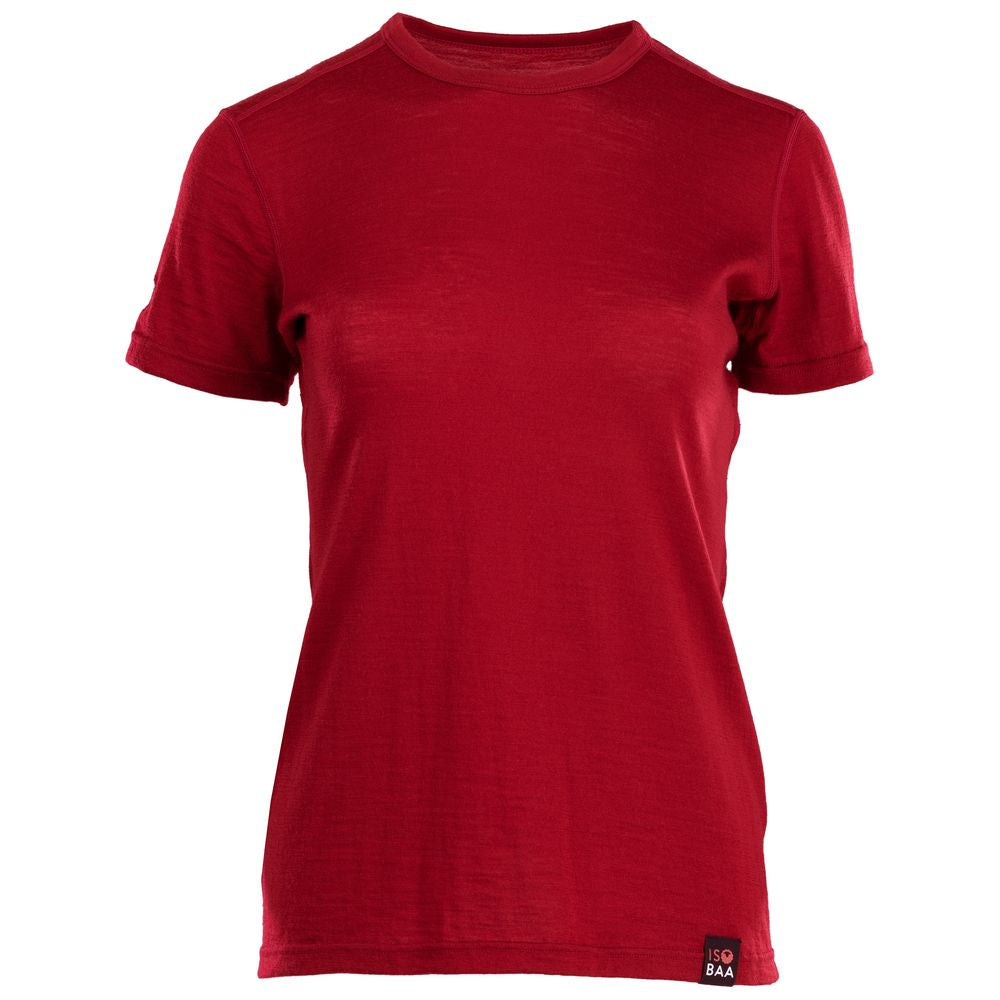 Isobaa | Womens Merino 150 Short Sleeve Crew (Red) | Gear up for performance and comfort with Isobaa's technical Merino short-sleeved top.