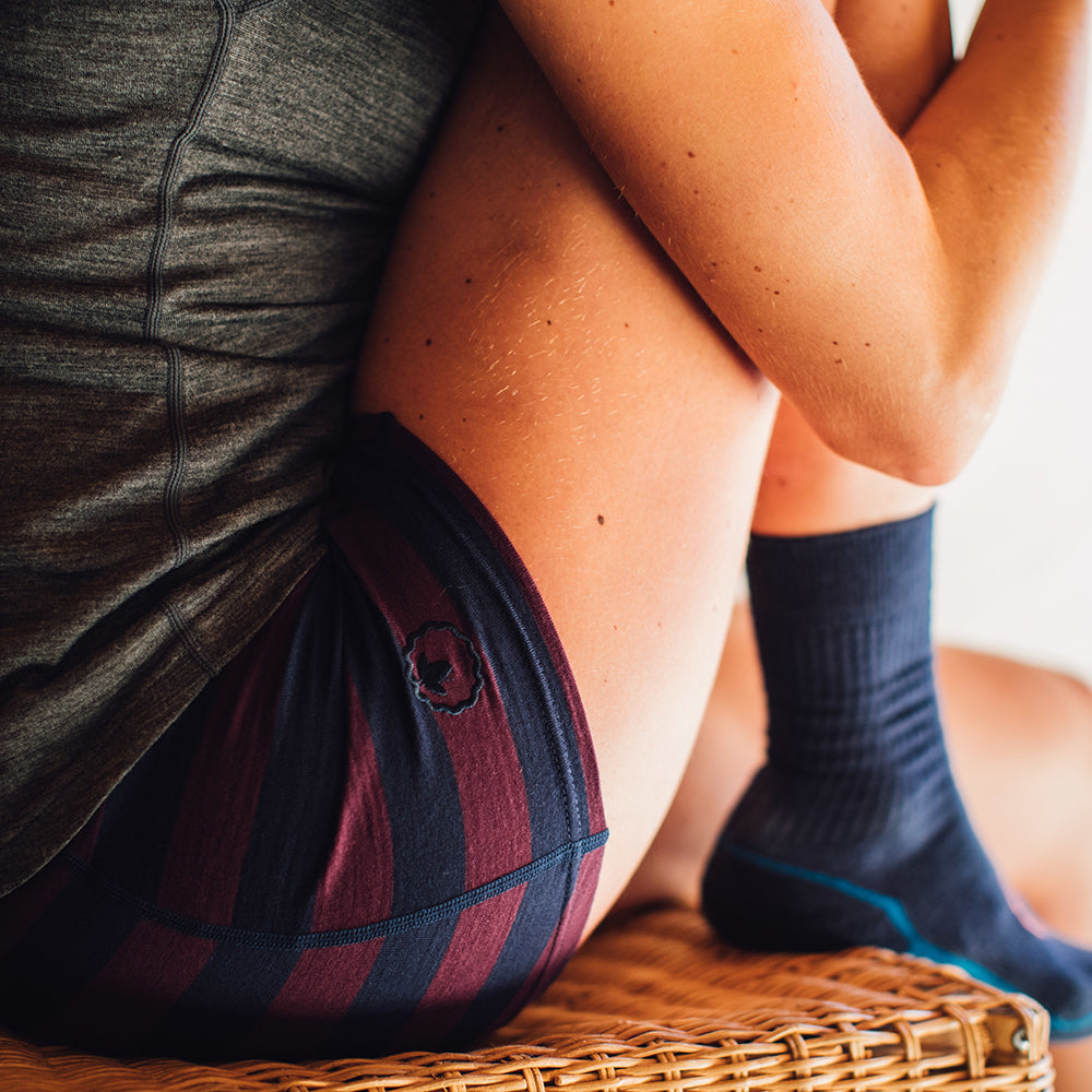Isobaa | Womens Merino 180 Hipster Shorts (Navy/Wine) | Conquer any activity in comfort with Isobaa's superfine Merino hipster shorts.