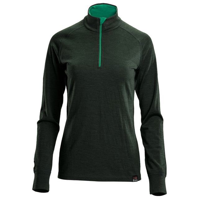 Isobaa | Womens Merino 200 Long Sleeve Zip Neck (Forest) | Experience the best of 200gm Merino wool with this ultimate half-zip top – your go-to for challenging hikes, chilly bike commutes, post-workout layering, and unpredictable weather.