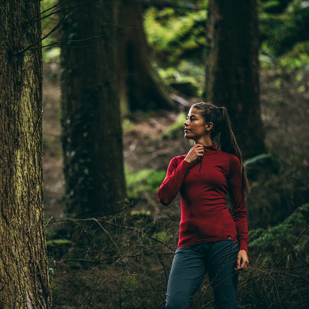 Womens Merino 200 Long Sleeve Zip Neck (Red)