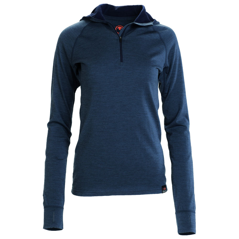 Isobaa | Womens Merino 200 Zip Neck Hoodie (Denim) | The ultimate 200gm Merino wool hoodie.