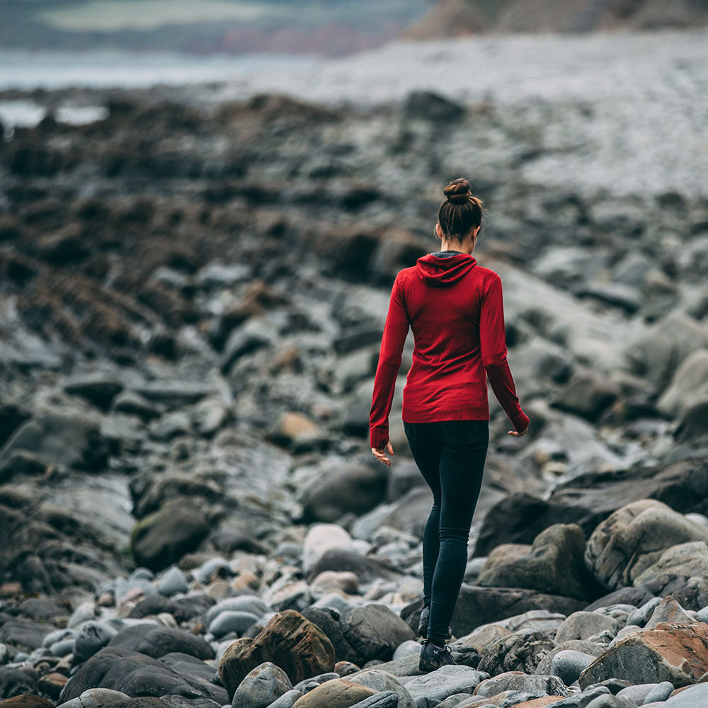 Isobaa | Womens Merino 260 Casual Hoodie (Red) | The best in warmth and versatility: Isobaa 260gm midweight Merino wool hoodie.