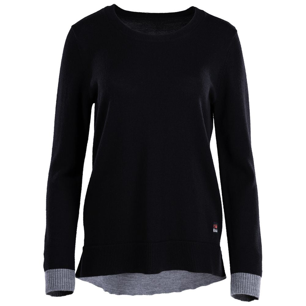 Isobaa | Womens Merino Crew Sweater (Black/Charcoal) | Everyday warmth and comfort with our superfine 12-gauge Merino wool crew neck sweater.