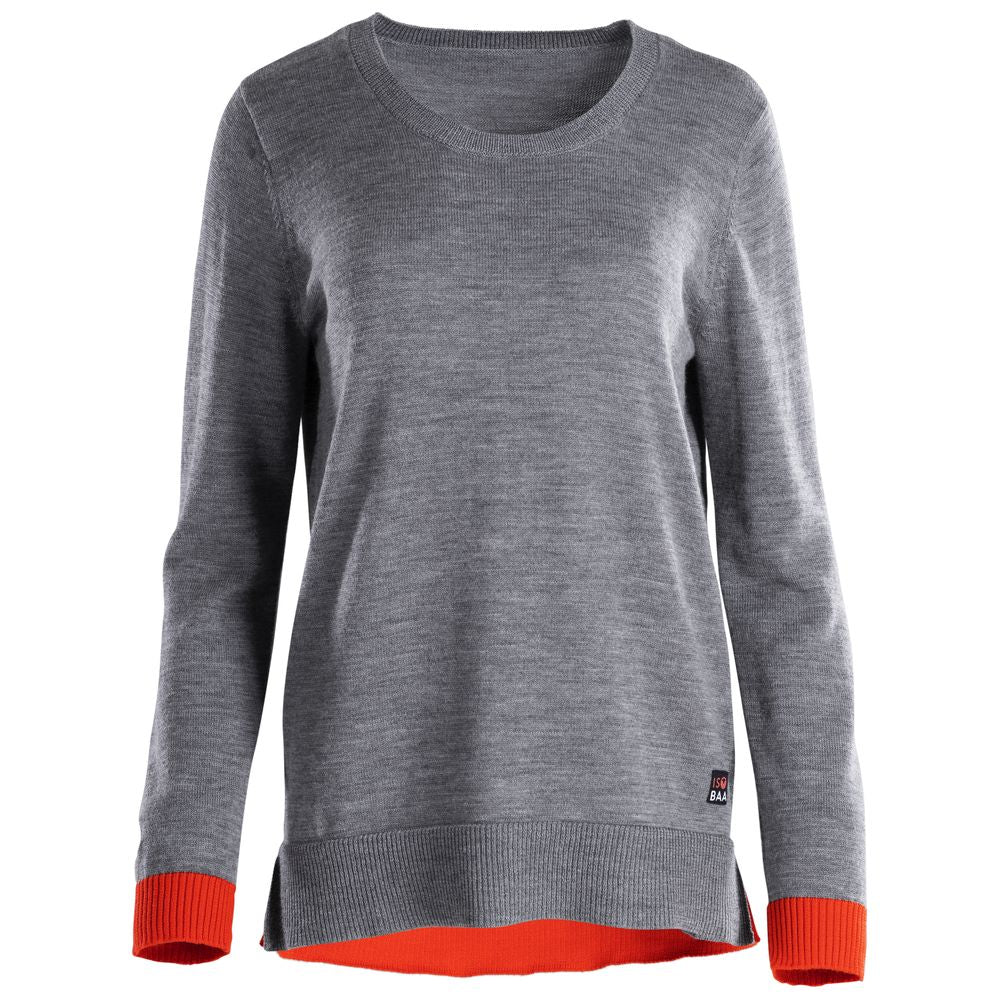 Isobaa | Womens Merino Crew Sweater (Charcoal/Orange) | Everyday warmth and comfort with our superfine 12-gauge Merino wool crew neck sweater.
