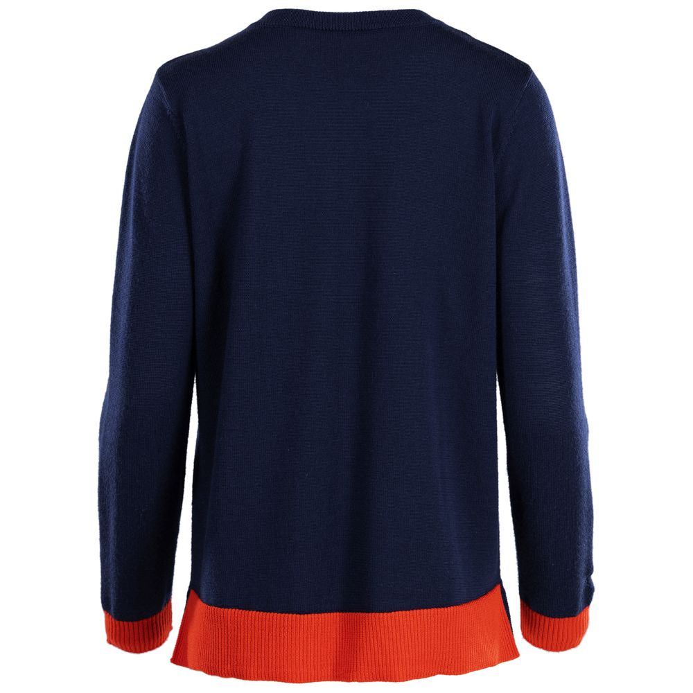 Isobaa | Womens Merino Crew Sweater (Navy/Orange) | Everyday warmth and comfort with our superfine 12-gauge Merino wool crew neck sweater.