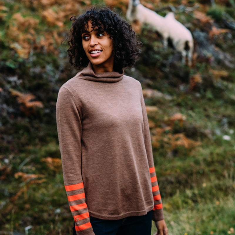 Isobaa | Womens Merino Roll Neck Sweater (Bran/Orange) | Discover premium style and performance with Isobaa's extra-fine Merino roll neck sweater.
