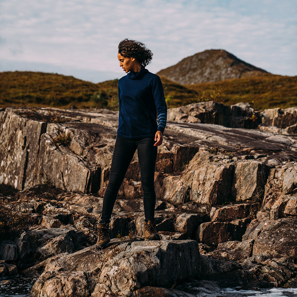 Isobaa | Womens Merino Roll Neck Sweater (Navy/Denim) | Discover premium style and performance with Isobaa's extra-fine Merino roll neck sweater.