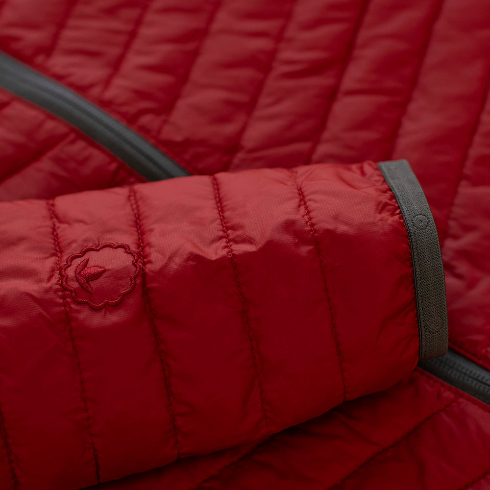 Isobaa | Womens Merino Wool Insulated Jacket (Red/Smoke) | Innovative and sustainable design with our Merino jacket.